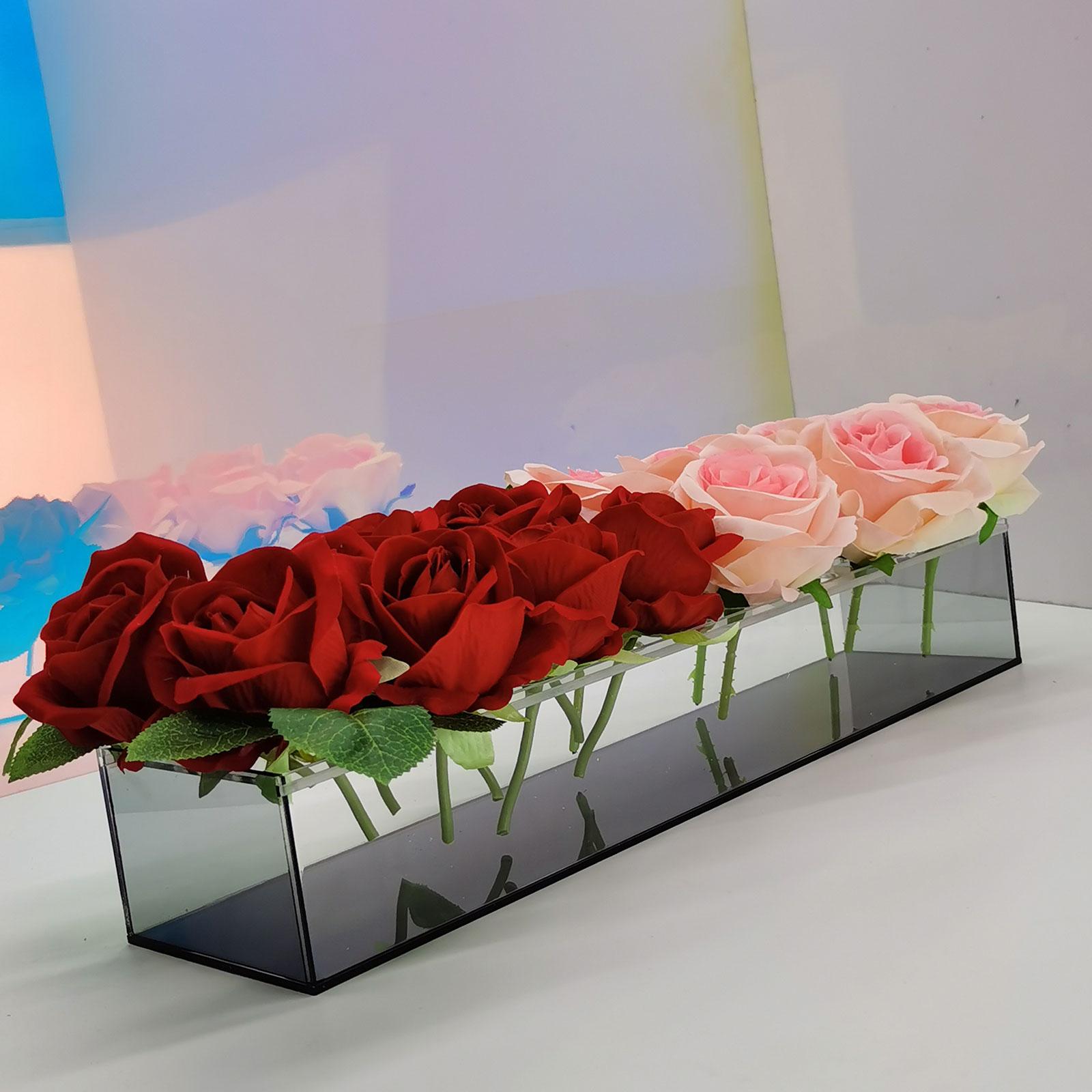 Hydroponics Plants Holder Home Living Room Acrylic Flower Vase Rectangular Gray 14 Hole