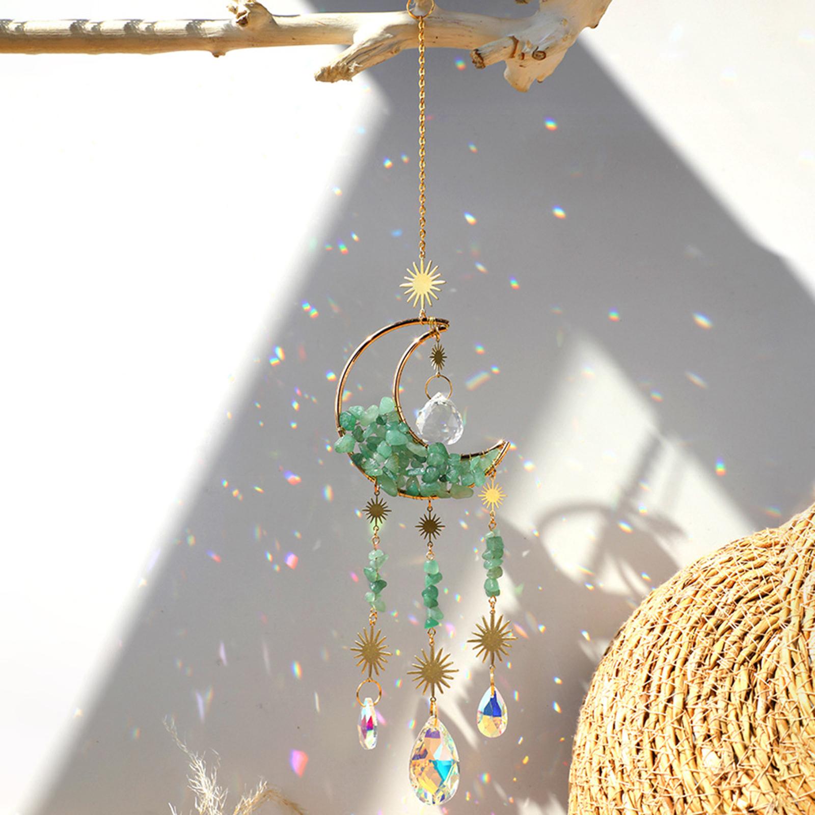 Moon Pendant Wind Chime Rainbow Maker Wall Hanging Aesthetic Suncatcher Moon Green