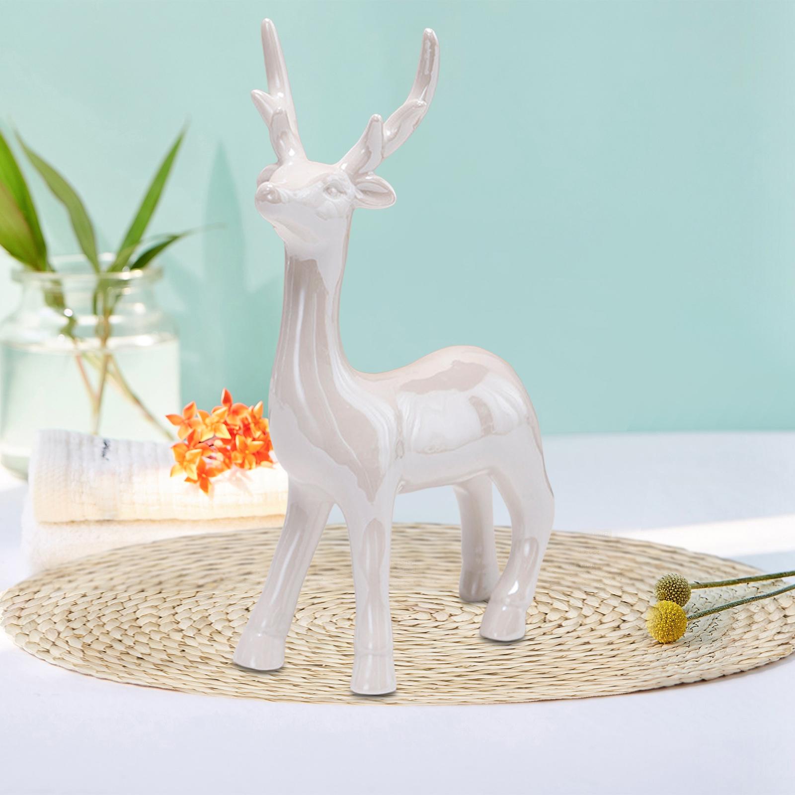 Porcelain Reindeer Deer Figurine Statue Table Animal Ornaments Cute Lifelike Standing