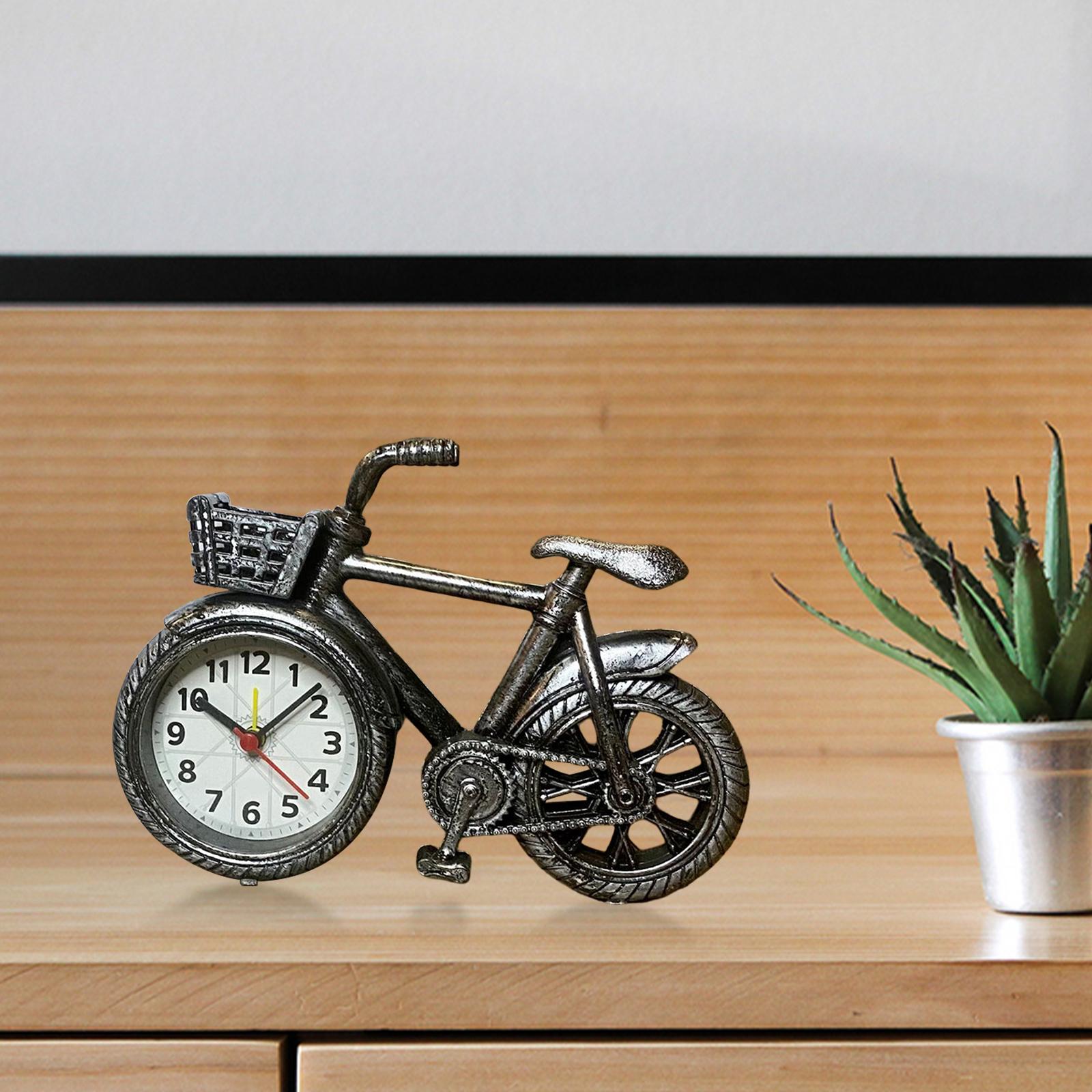 Bicycle Clock Retro Style Classic Small Decoration Bicycle Shape Alarm Clock Silver