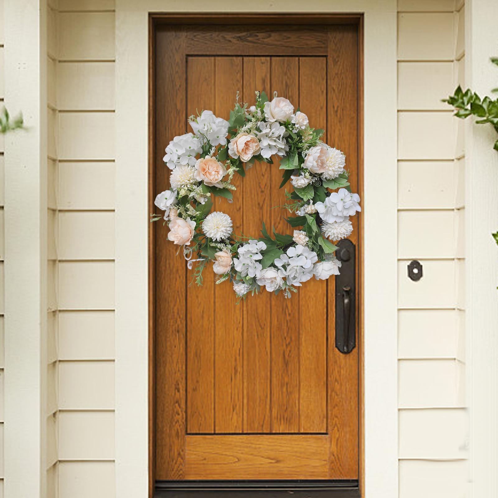 Artificial Wreath Garland Floral Front Door Wreath for Wedding Outside Porch white