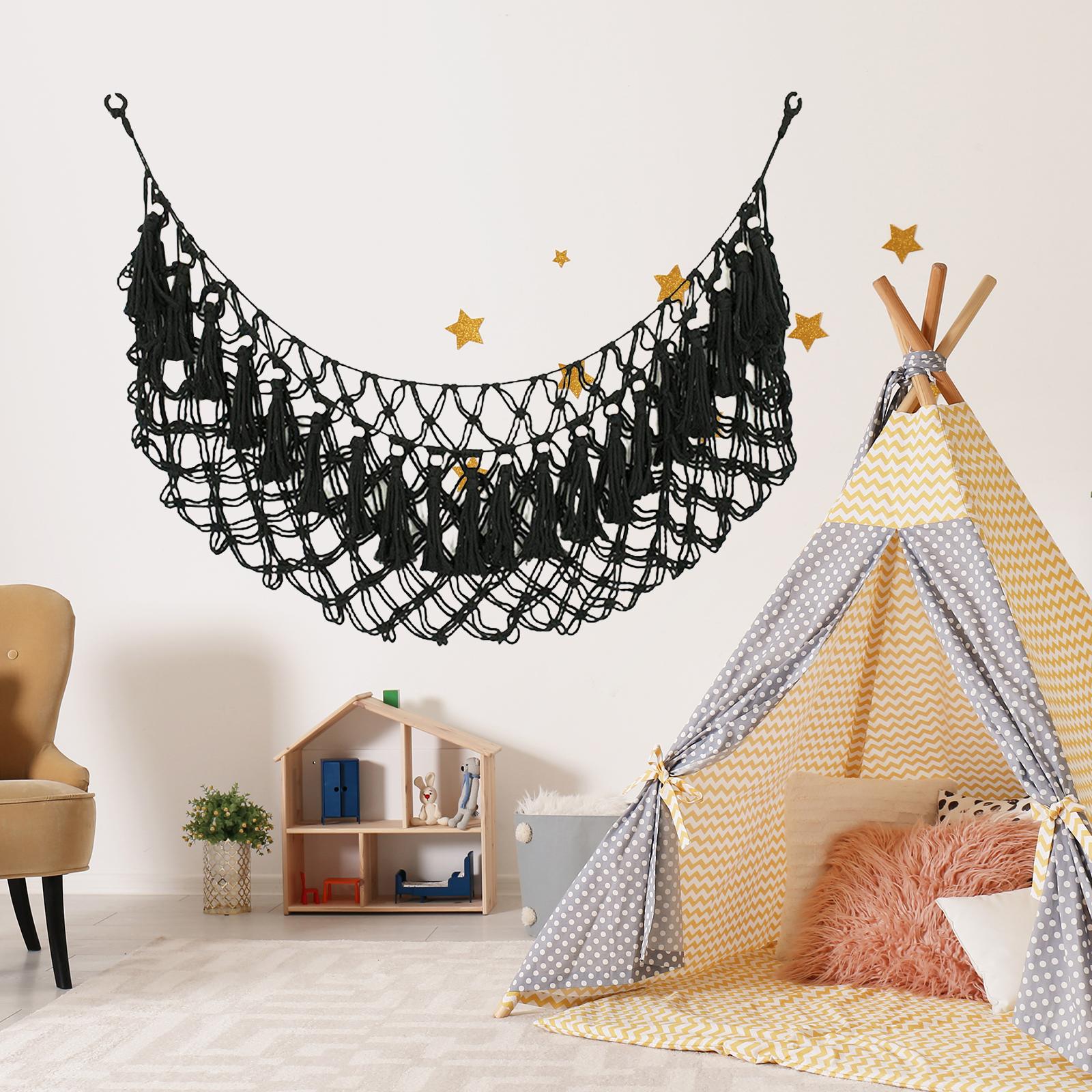 Soft Toy Net Hammock Woven Rope Home Decor Handmade Hanging Net for Playroom Black