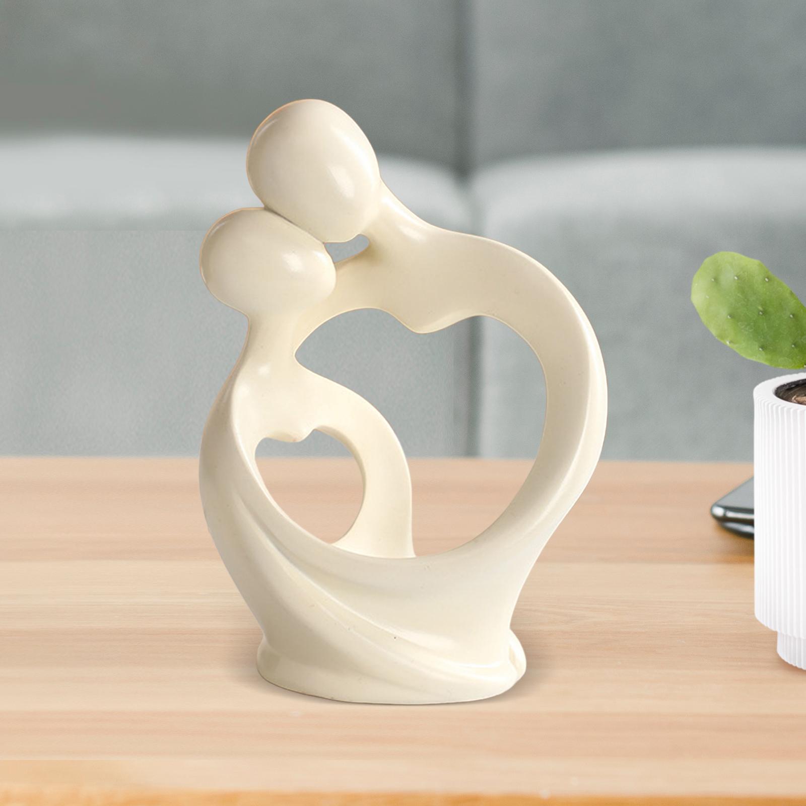 Couple Sculpture Handcraft Abstract Art Figurine for Living Room Shelf Decor Beige