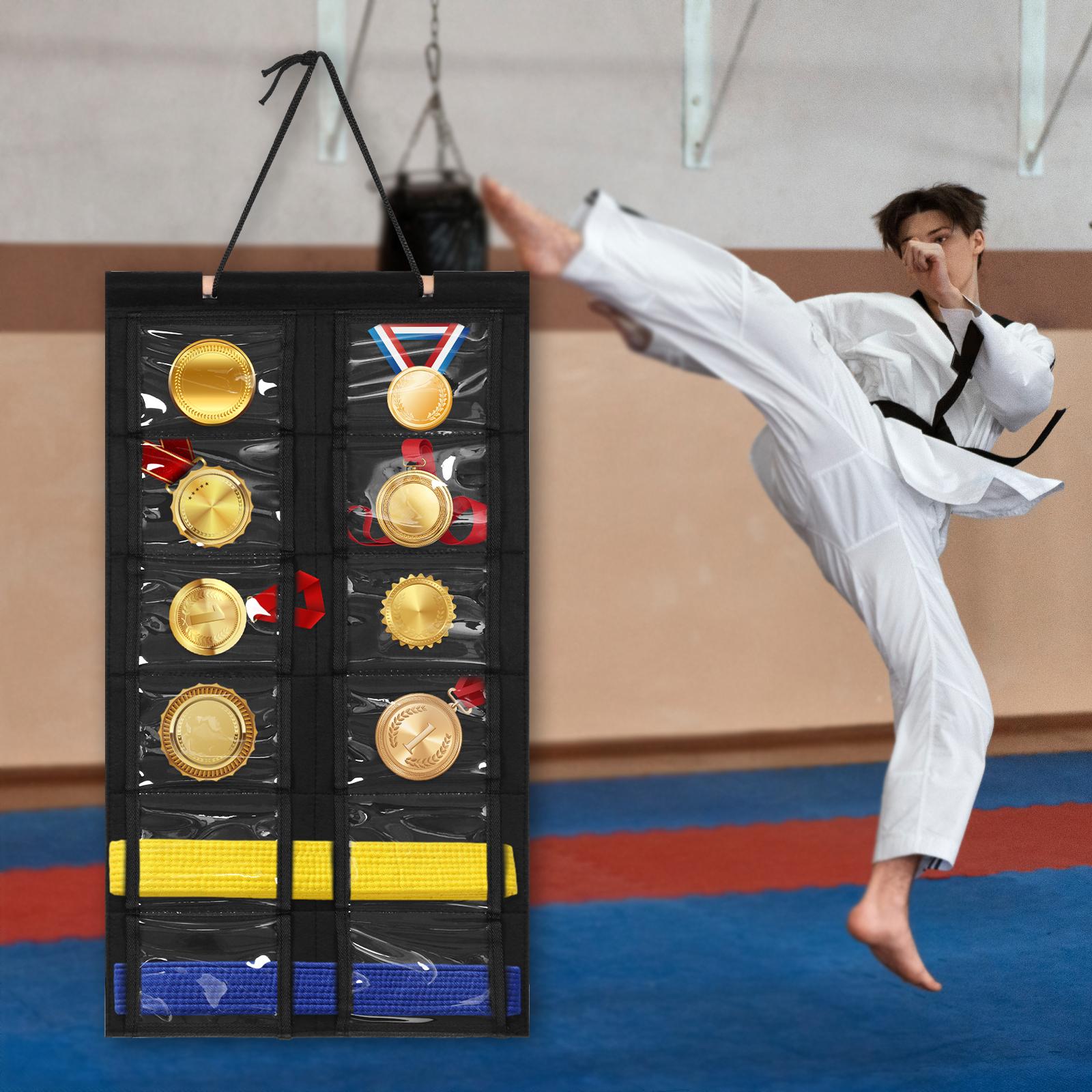 Taekwondo Belt Display Holder Hanging Medal Rack for Karate Belts and Medals