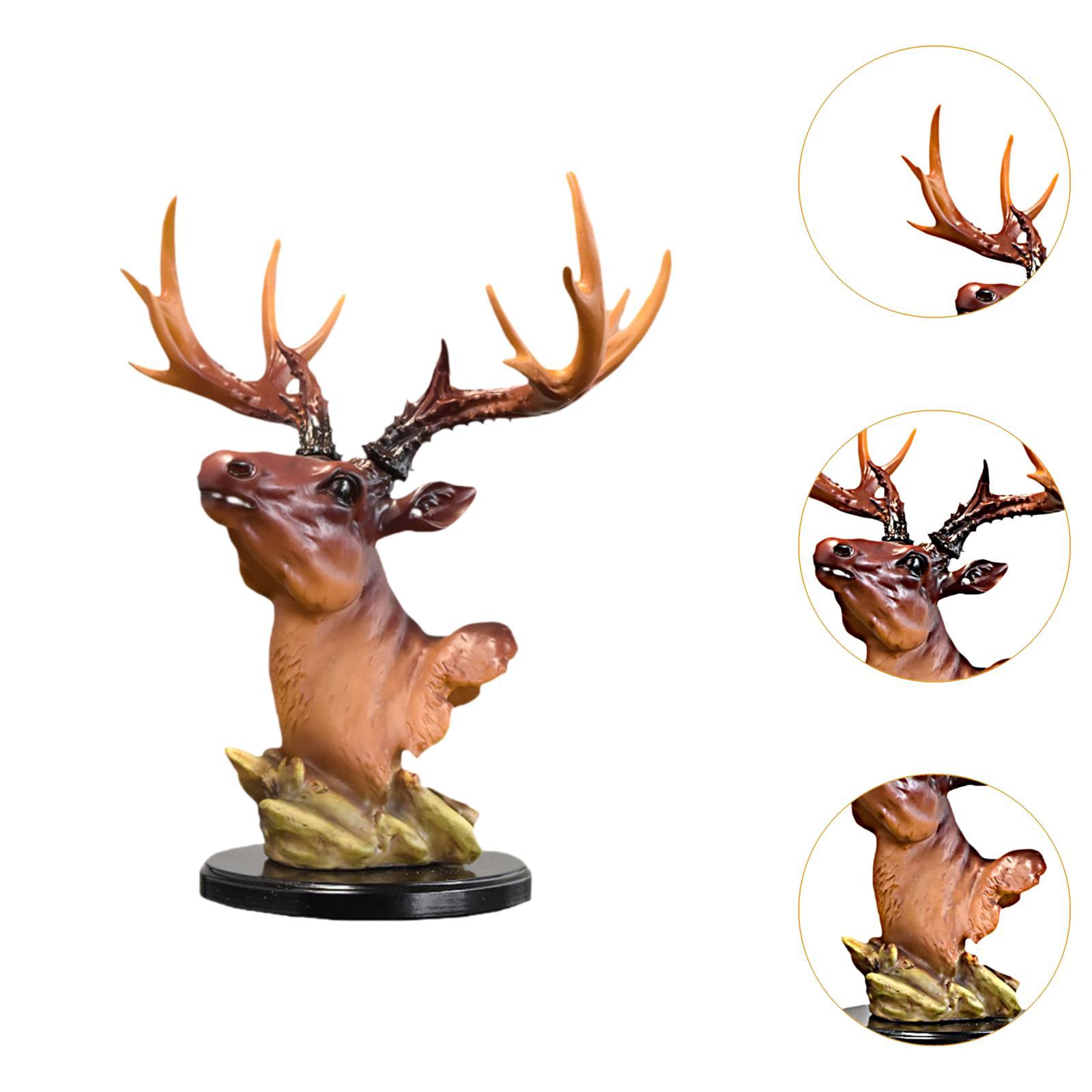 Deer Head Statue Resin Modern Sculpture for Cabinet Fireplace Bedroom Brown
