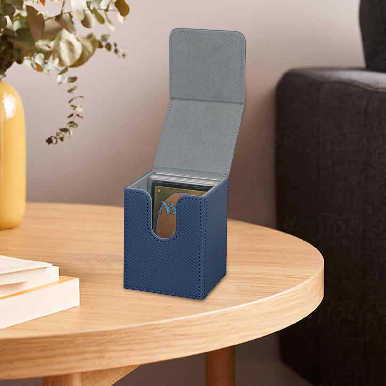 Card Game Flip Deck Box Storage 80 Cards Premium 80x70x103mm Blue