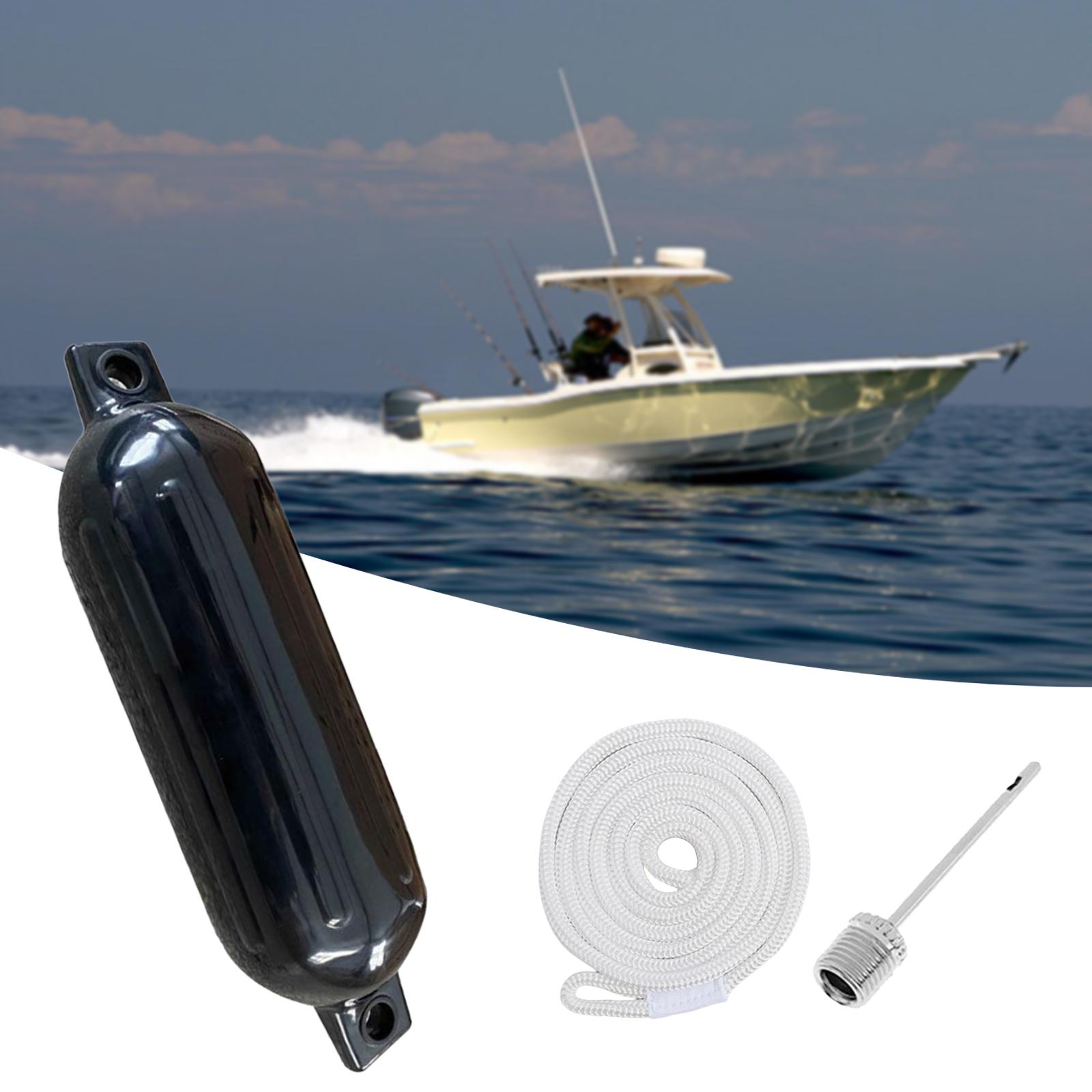 Boat Bumpers Shield Protection with Inflatable Needles Sailboats Marine Dock Black White Rope