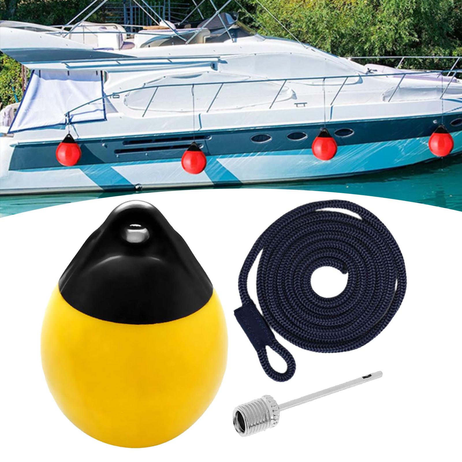 Boat Fender Ball Dock Edge Docking Anchor Buoy for Yacht Sailboats Row Boats Yellow w Black Rope