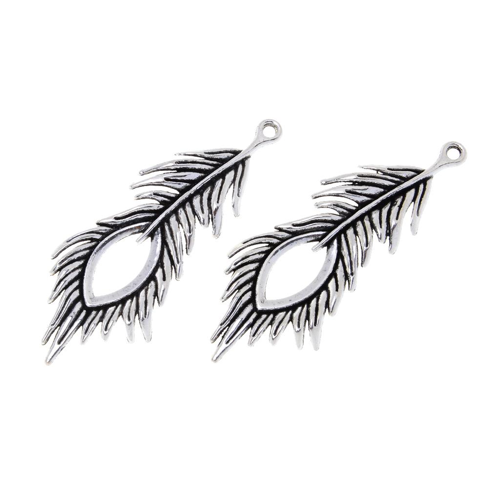 10x Tibetan Silver Feather Charm Pendant Lot Connector Jewelry DIY Craft