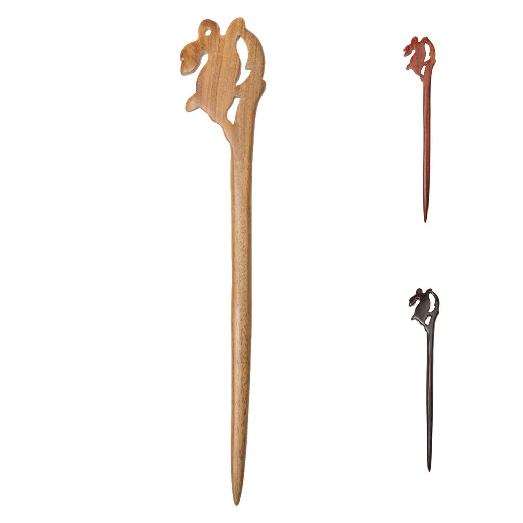 2xRetro Sandalwood Jade Rabbit Shape Hair Stick Hairpin Hair Accessory  Black 