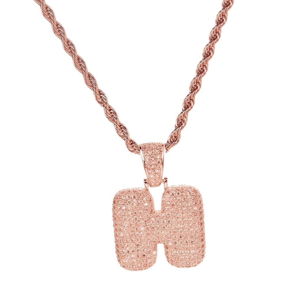 Hippy Punk Zircon Letter H Initial Pendant Necklace 18K Golden Rose Gold