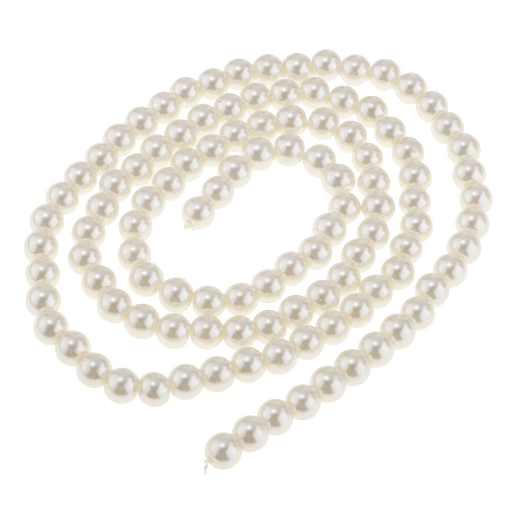 New DIY Glass Loose Round Imitation Pearl Beads Strand Off white