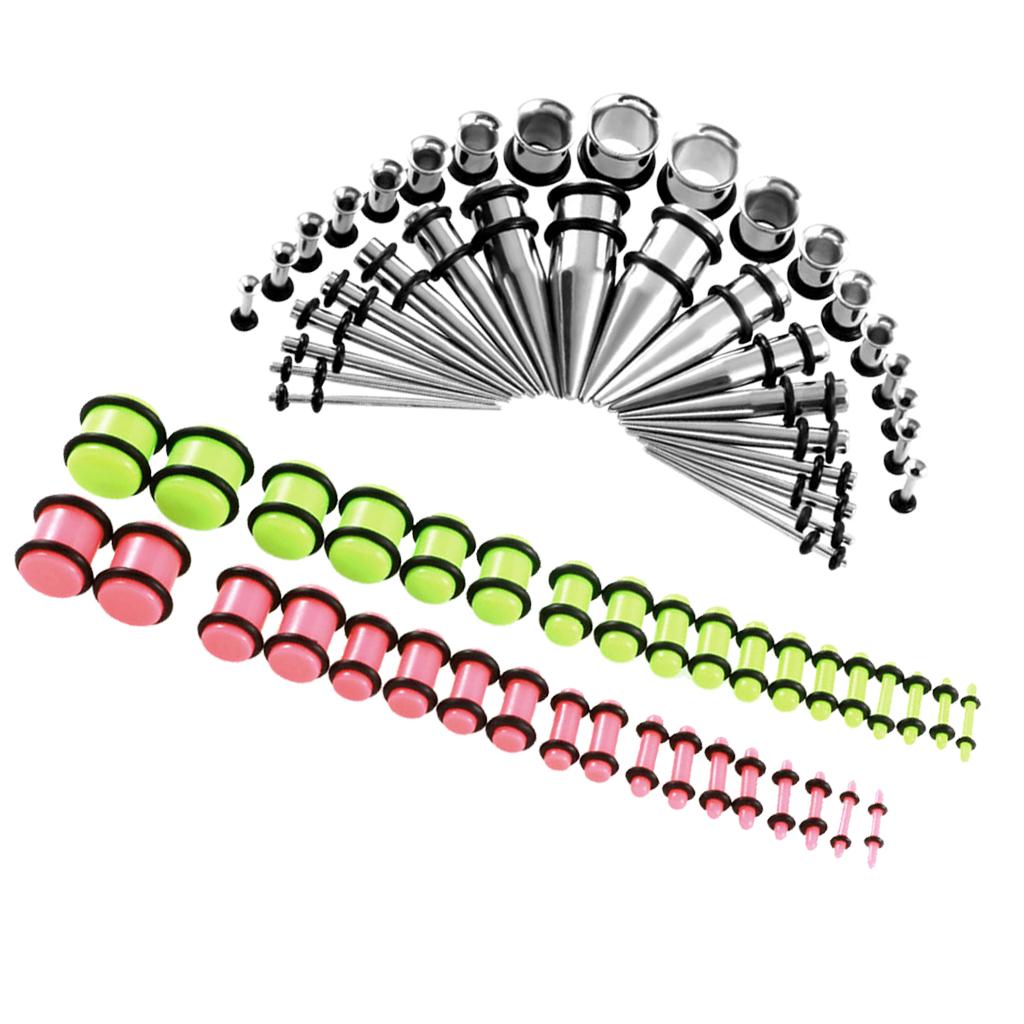 72Pcs Acrylic Plugs Stainless Steel Tapers 14G-00G Ear Stretching Piercing 3