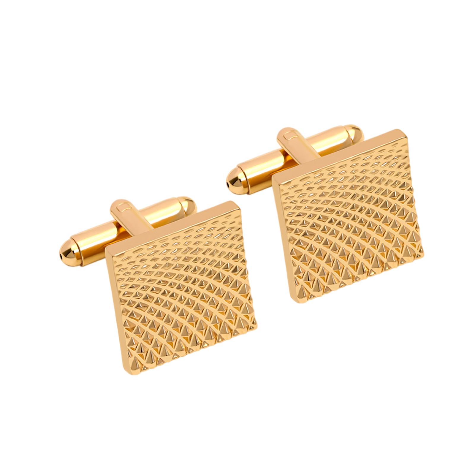 2x Square Cufflinks Quality Durable Carved Pattern for Wedding Shirt Golden