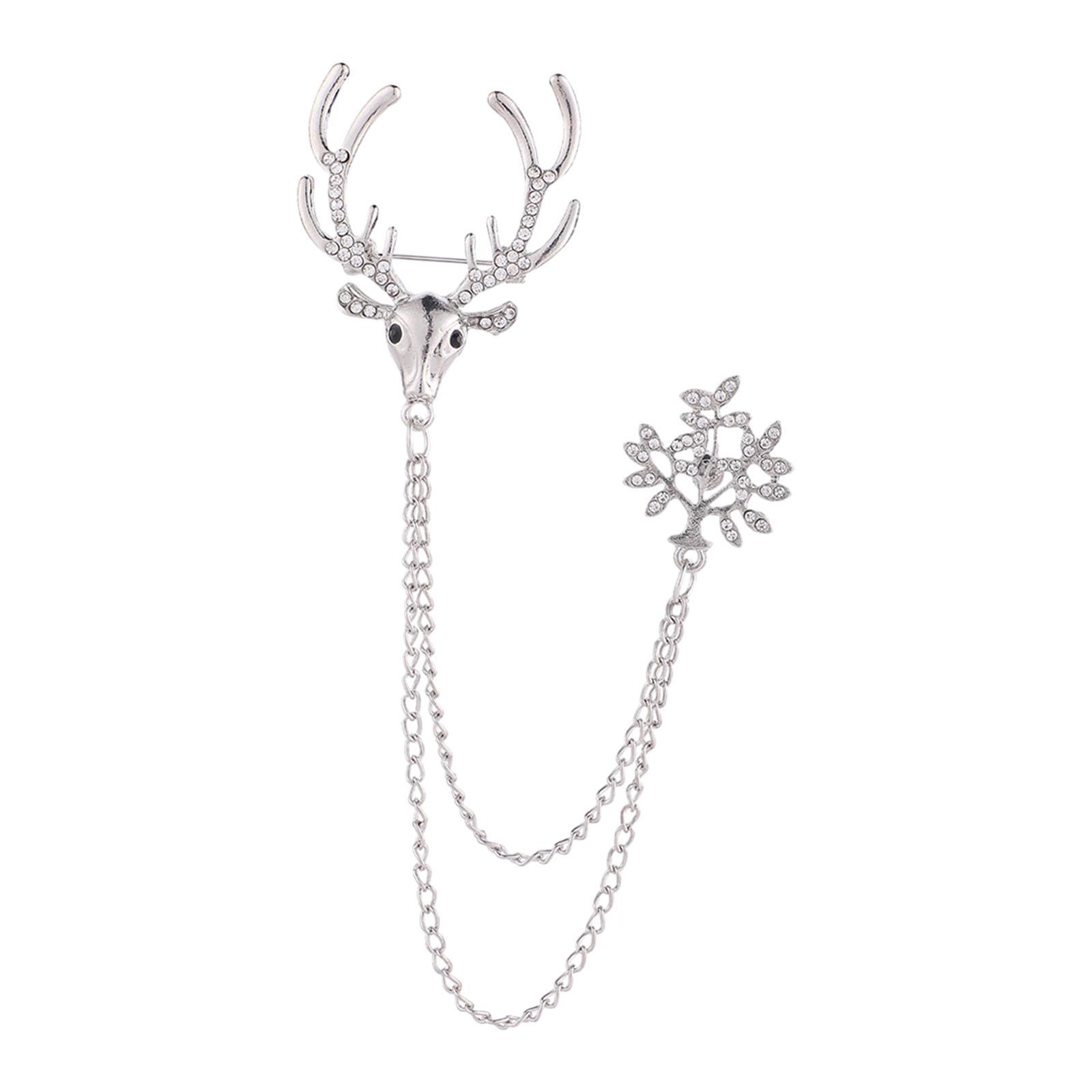 Christmas Reindeer Brooch Pin Anniversary Holiday Brooch Rhinestone Deer Pin silver