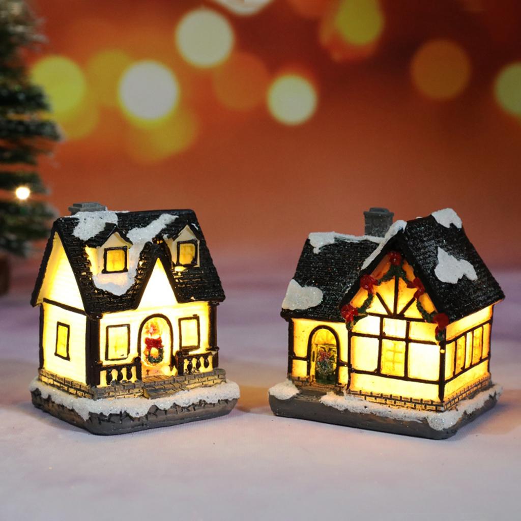 2x Light Up Christmas Decoration LED Miniature DollHouse Village