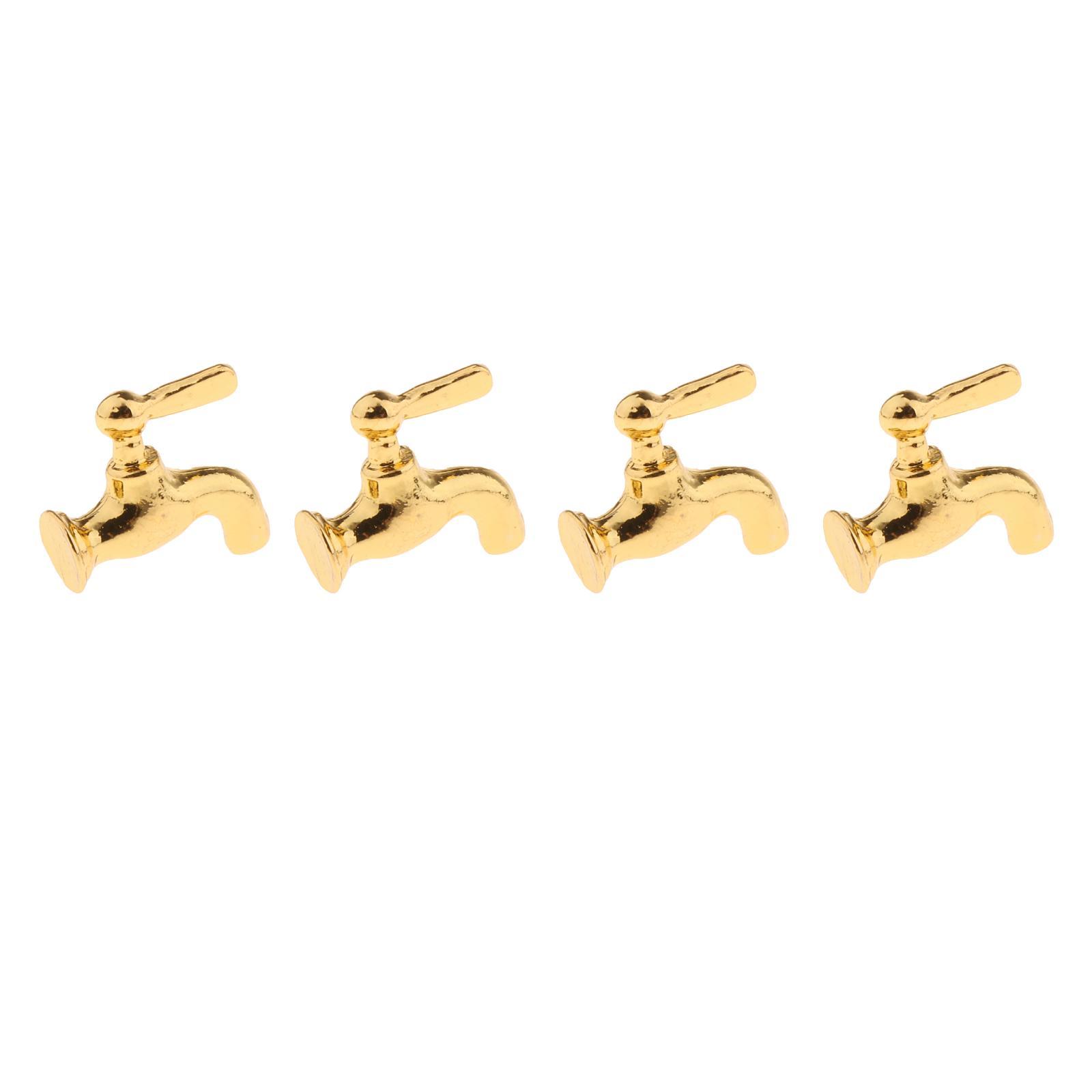 4x 1: 12 Dollhouse Bathroom Faucets Bath Shower Faucet Golden