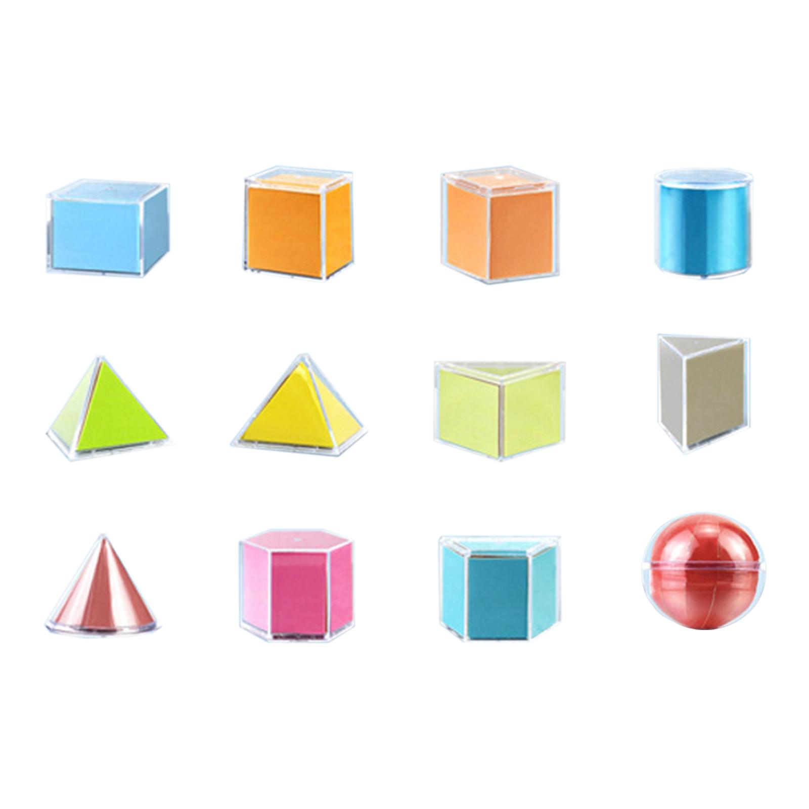 12Pcs 3D Geometric Shapes Blocks Montessori for Kindergarten Elementary Kids