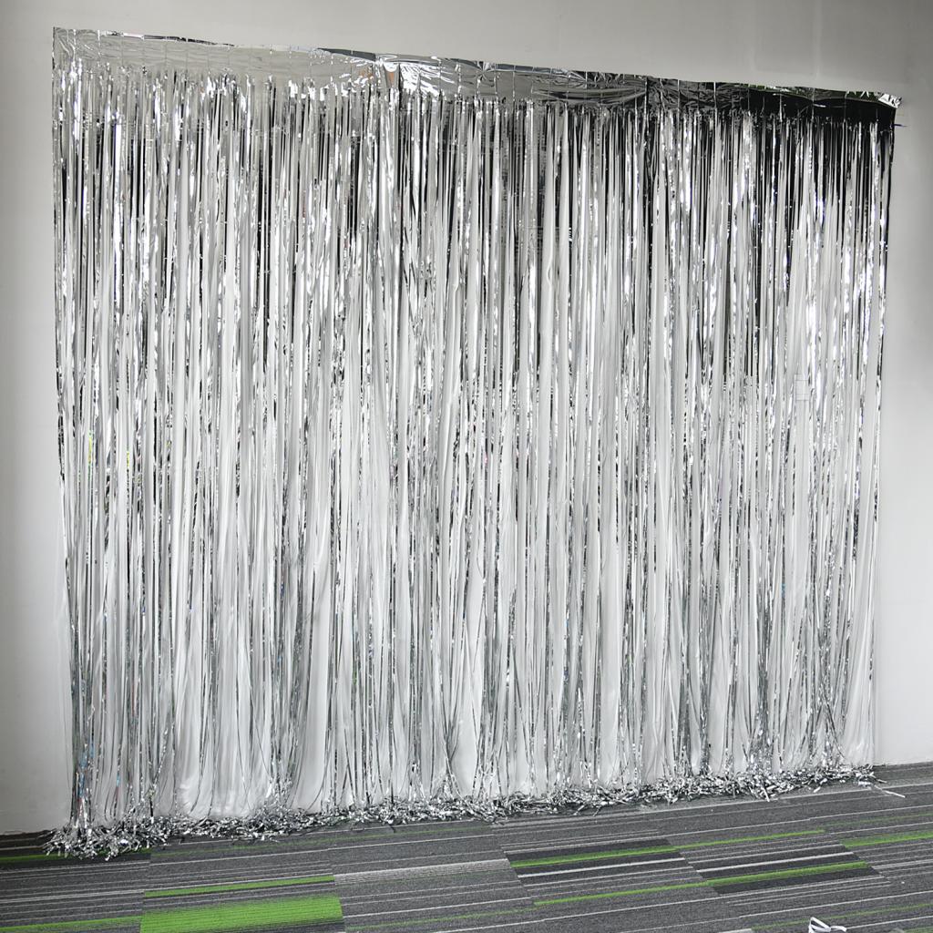 Metallic Tinsel Foil Tassel Curtains Party backdrops Decoration Silver