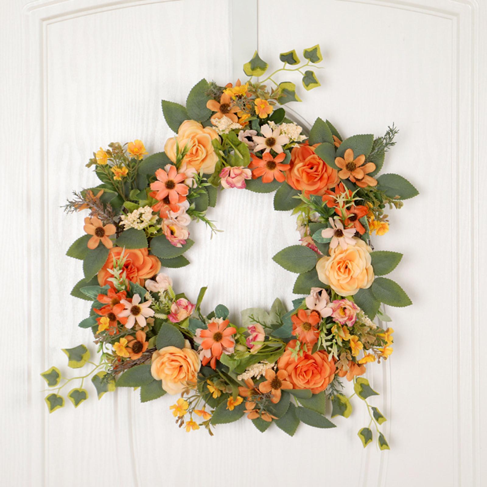 Artificial Door Wreath Floral Spring Summer Peony Rattan Garland Wreaths