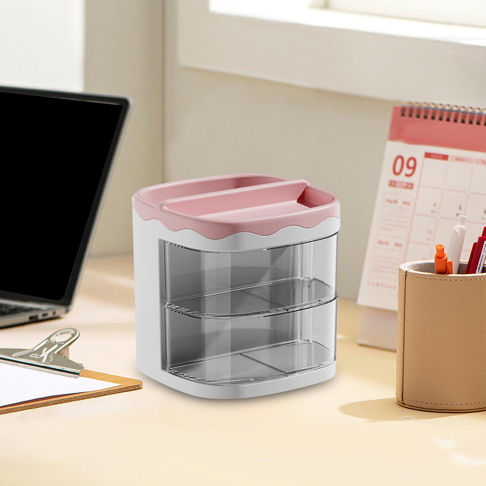 Desk Organizer with Drawer Home Dresser Living Room Makeup Brushes Organizer Blue