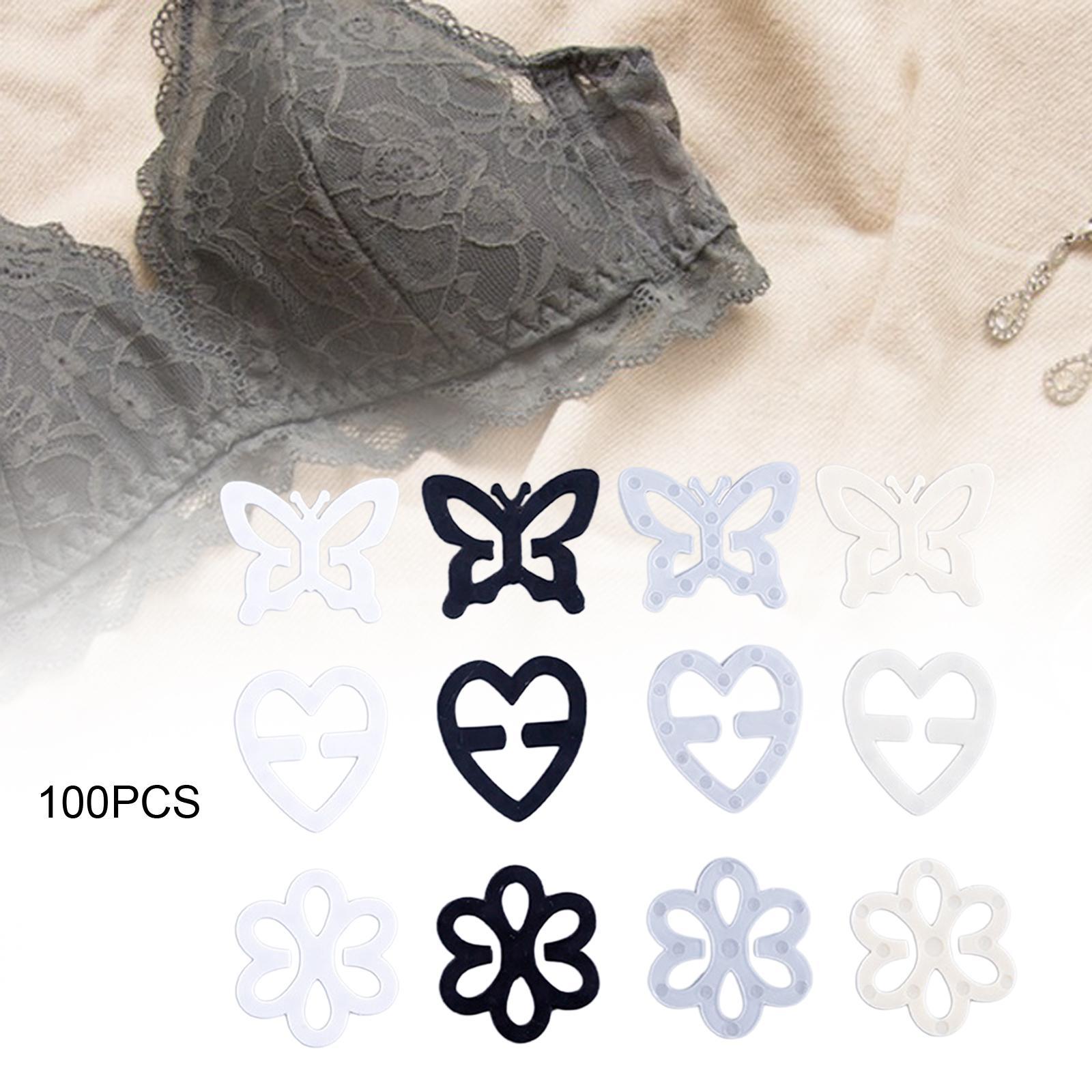 100 Pieces Bra Strap Clips Women Butterfly Heart Shaped Plum Blossom Fashion