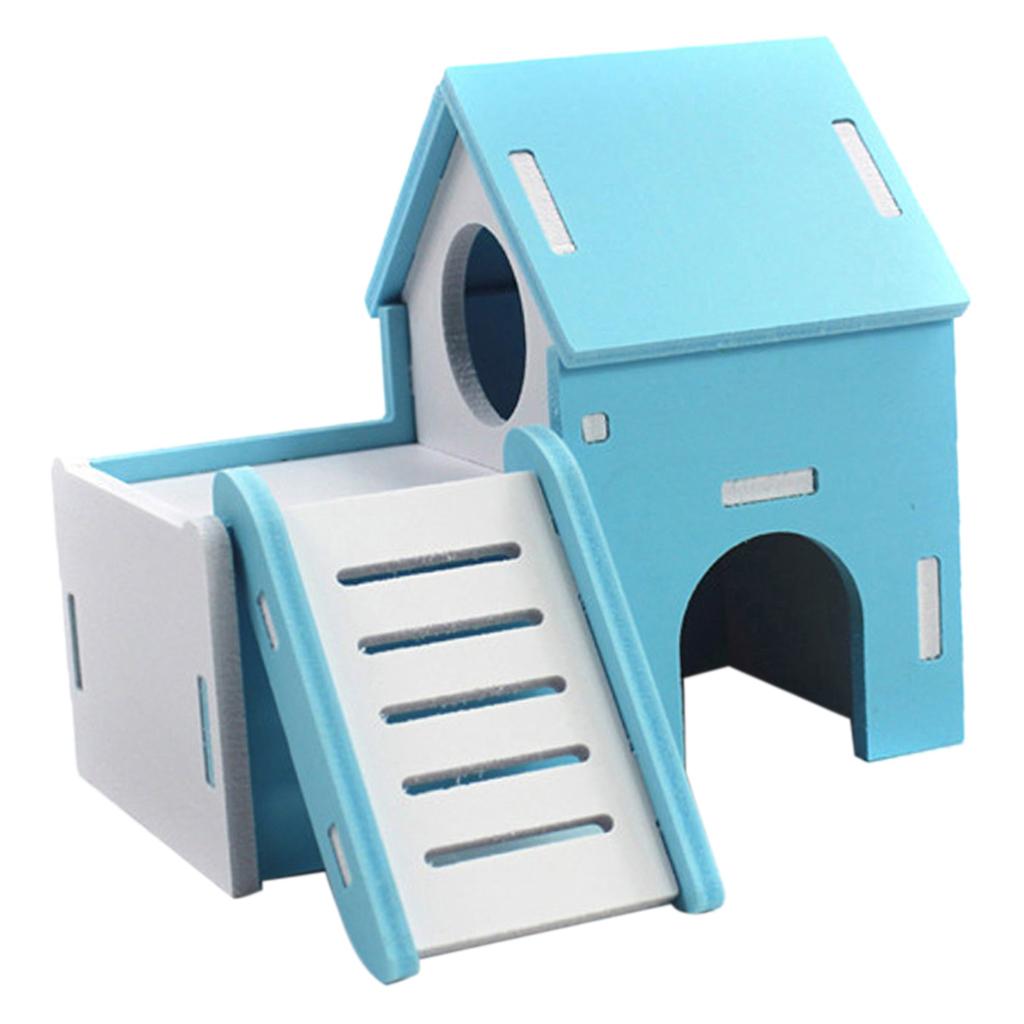 Small Pet House Hamster Mouse Wooden Hut Exercise Funny Nest Toy Blue