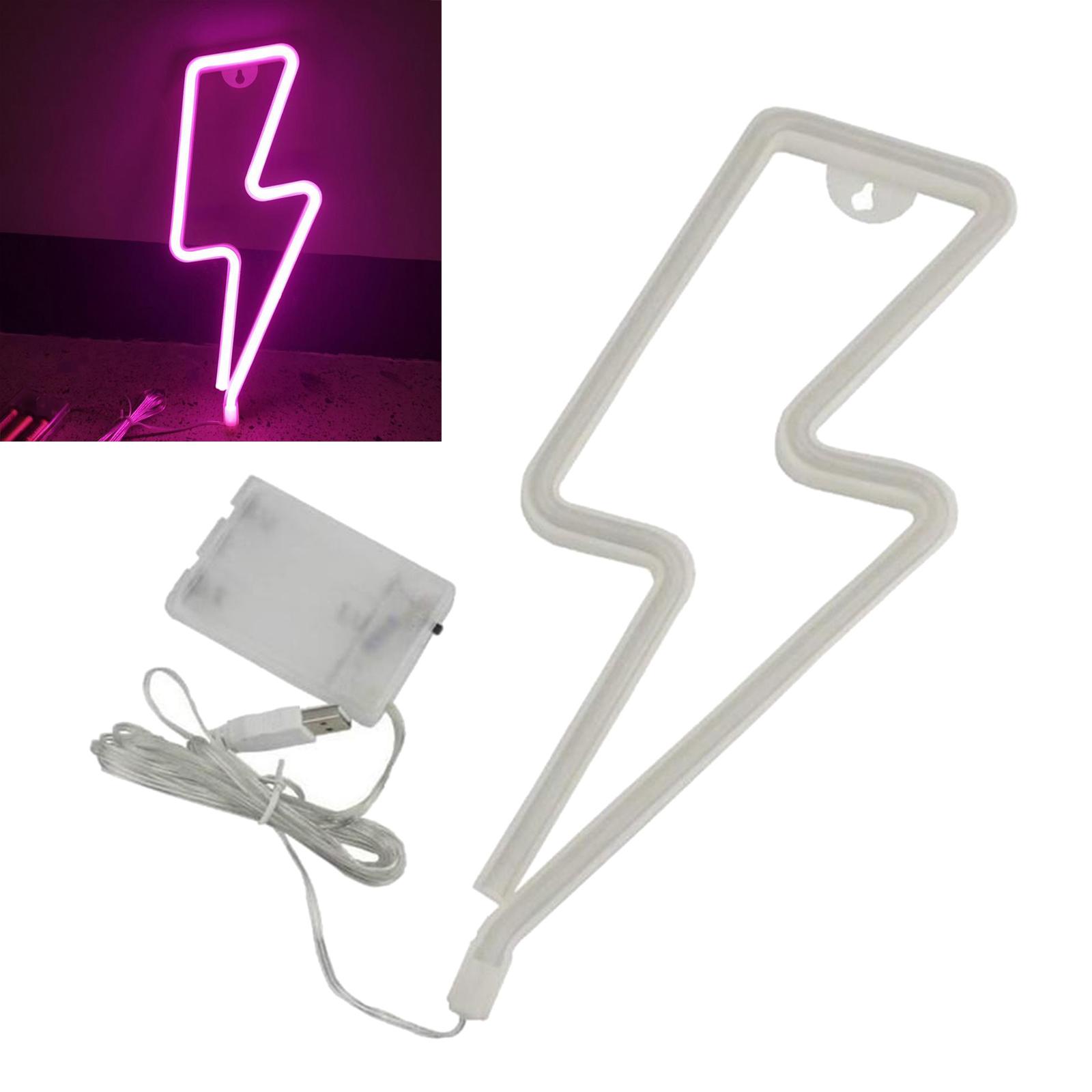 Lightning Neon Signs USB LED Night Light Wall Art Lights Pink