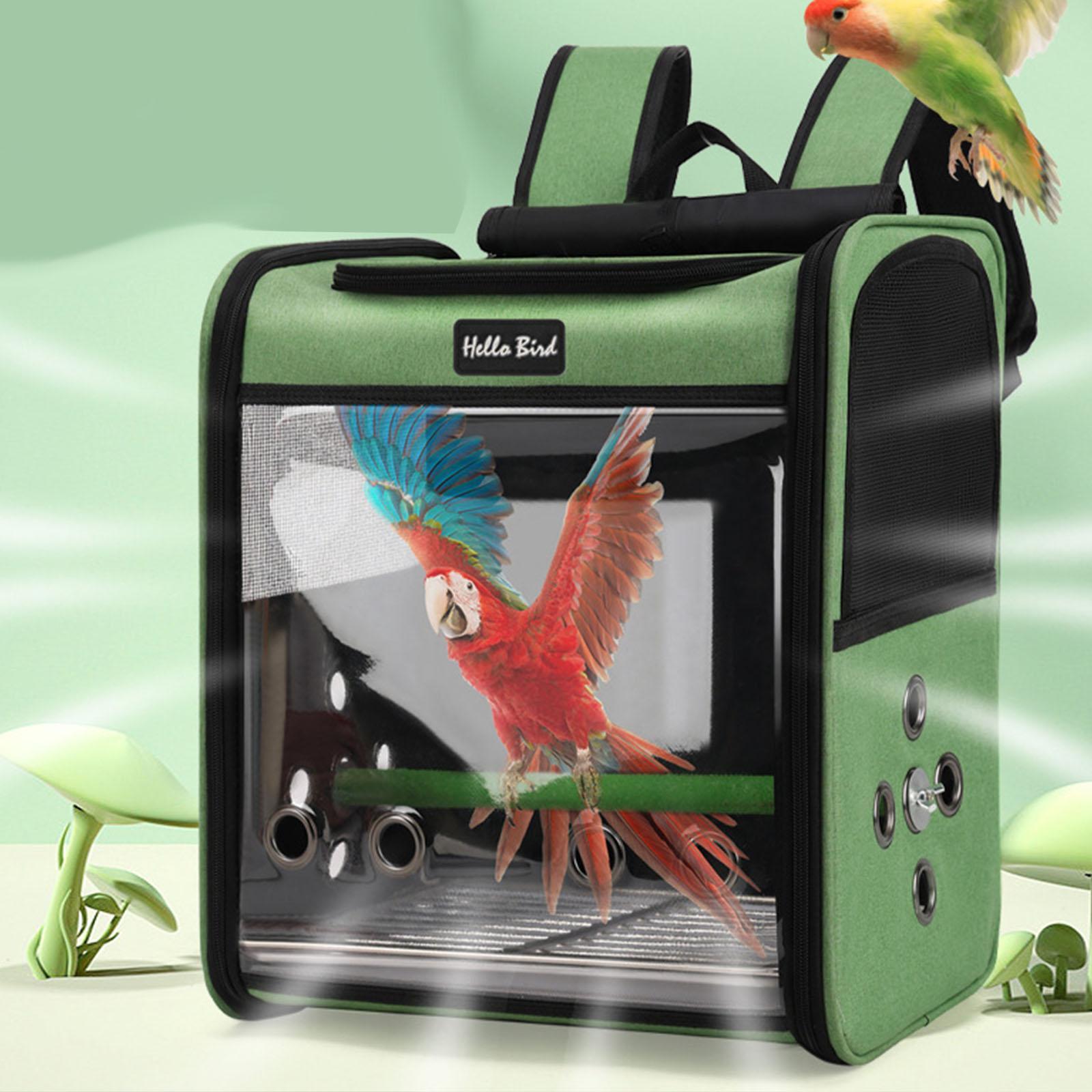 Bird Travel Backpack Carrier with Standing Perch Breathable Bird Travel Cage green