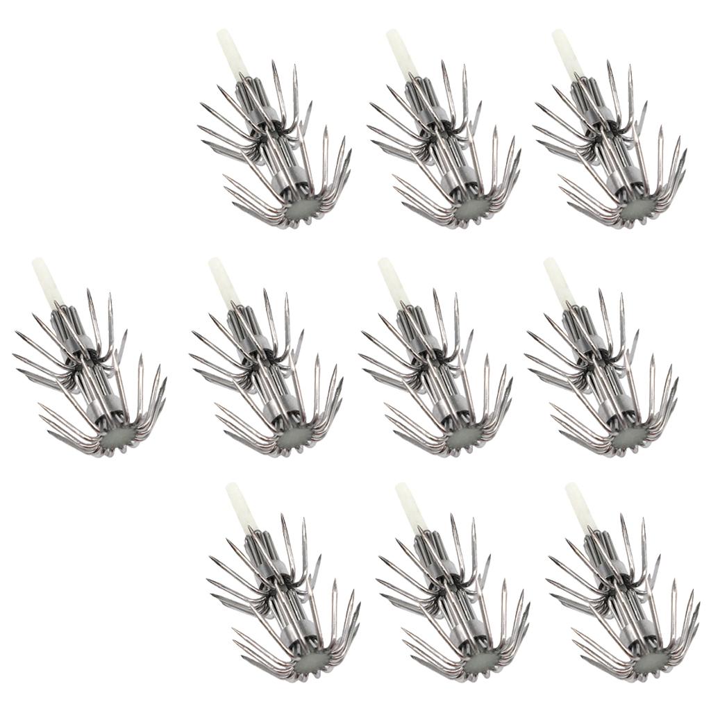 10pcs Stainless Steel Luminous Squid Lure Hooks Fishing Egi Jig Hooks  025