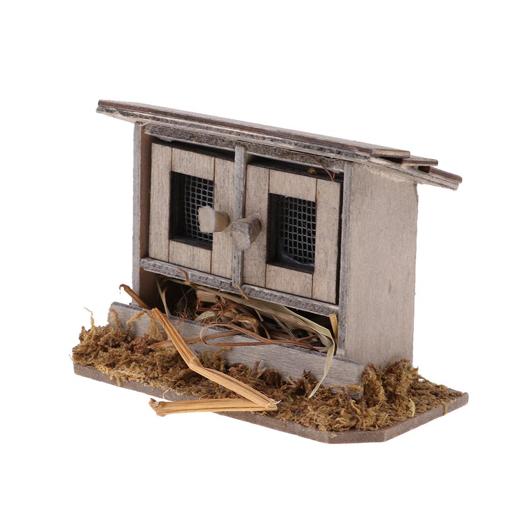 1/12 Miniatures Dollhouse Wooden Simulation Chicken Coop Decoration