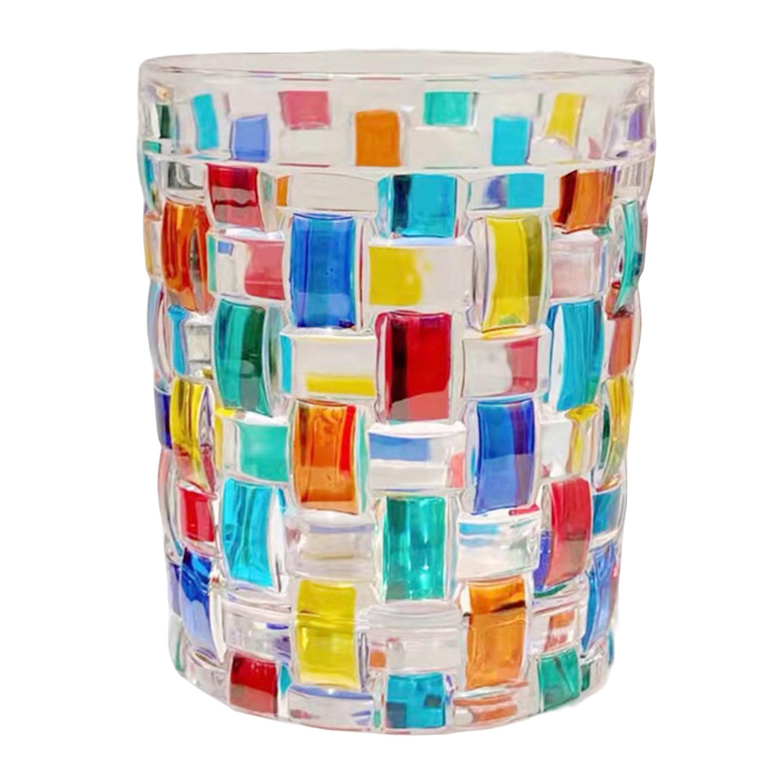 Glass Cup with Colorful Painting Glassware Teacup for Home Beverage Wine Gem Pattern