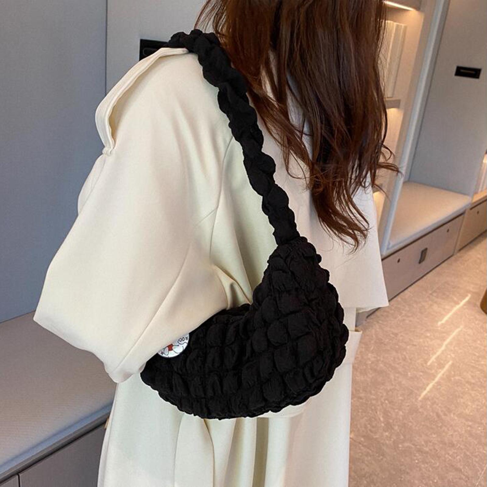 Cloud Bubbles Handbags Zipper Pleated Beach Casual Women's Shoulder Bag black