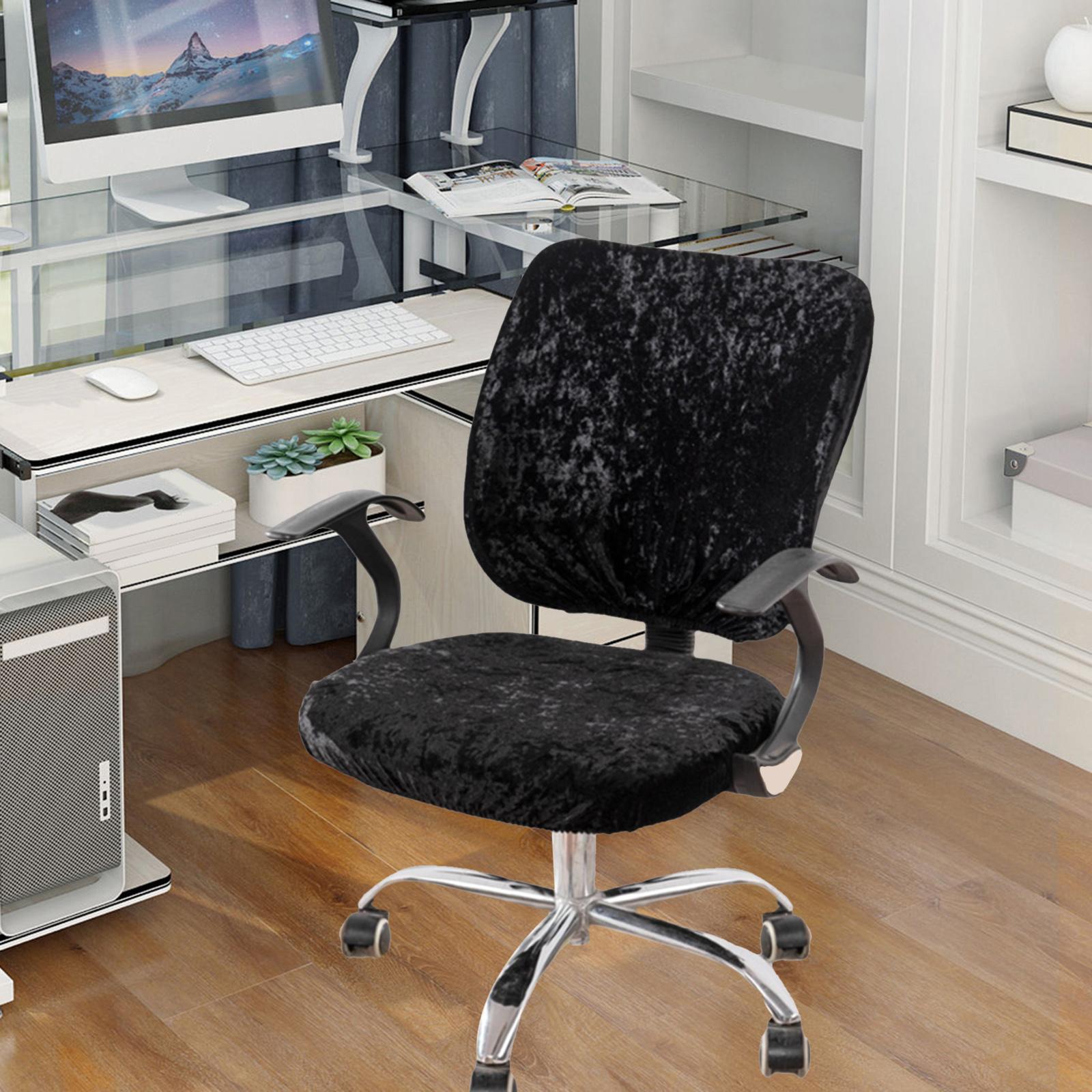 2xComputer Chair Cover Stretch Office Armchair Slipcover Black Seat Cover
