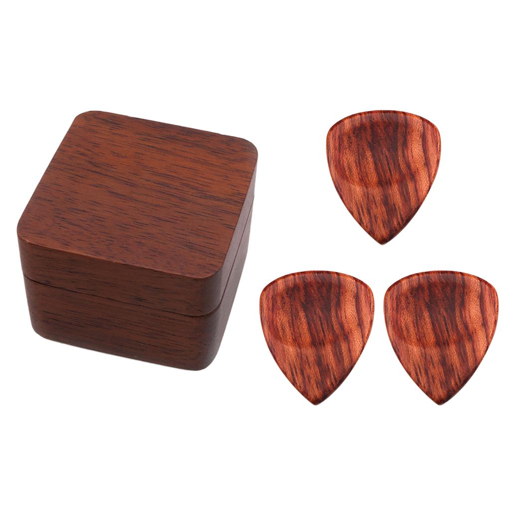 3pcs Guitar Plectrums Picks with Walnut Box Rosewood Picks