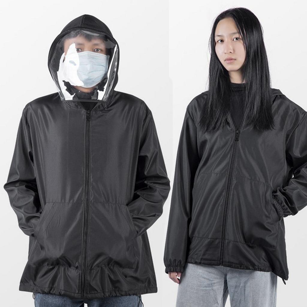 Anti-fog Hooded Protective Jacket Isolation with Face Shield Black M