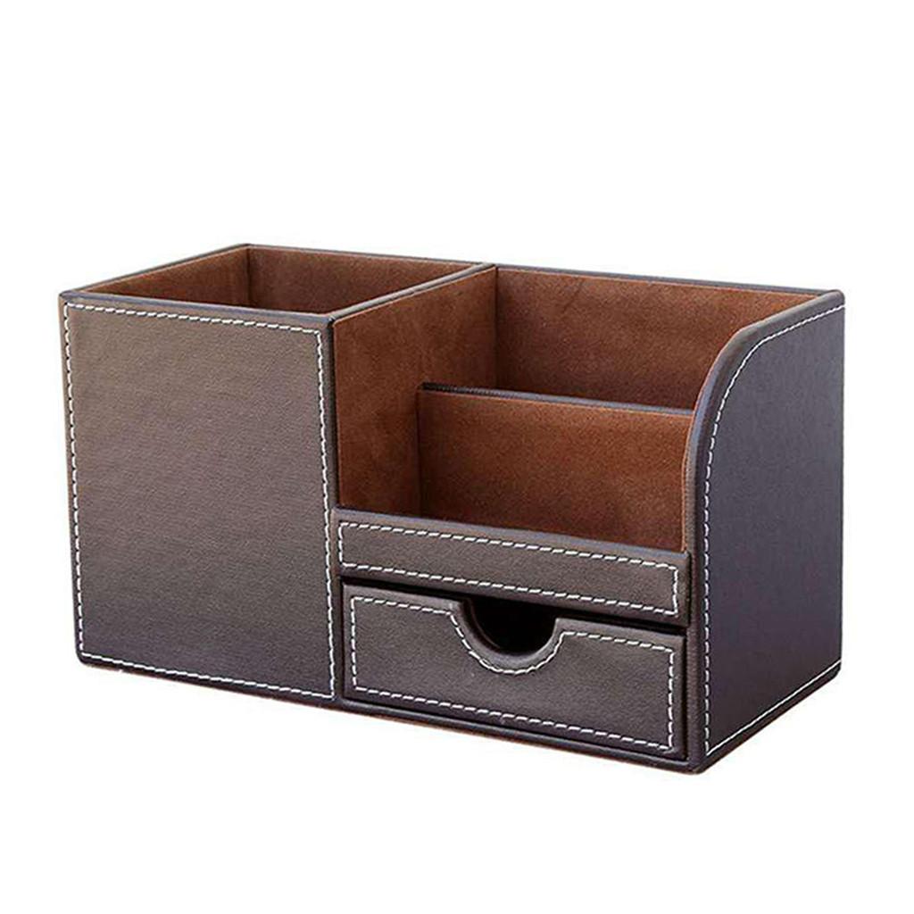 Multifunctional leather pen holder fashion desktop storage box Brown