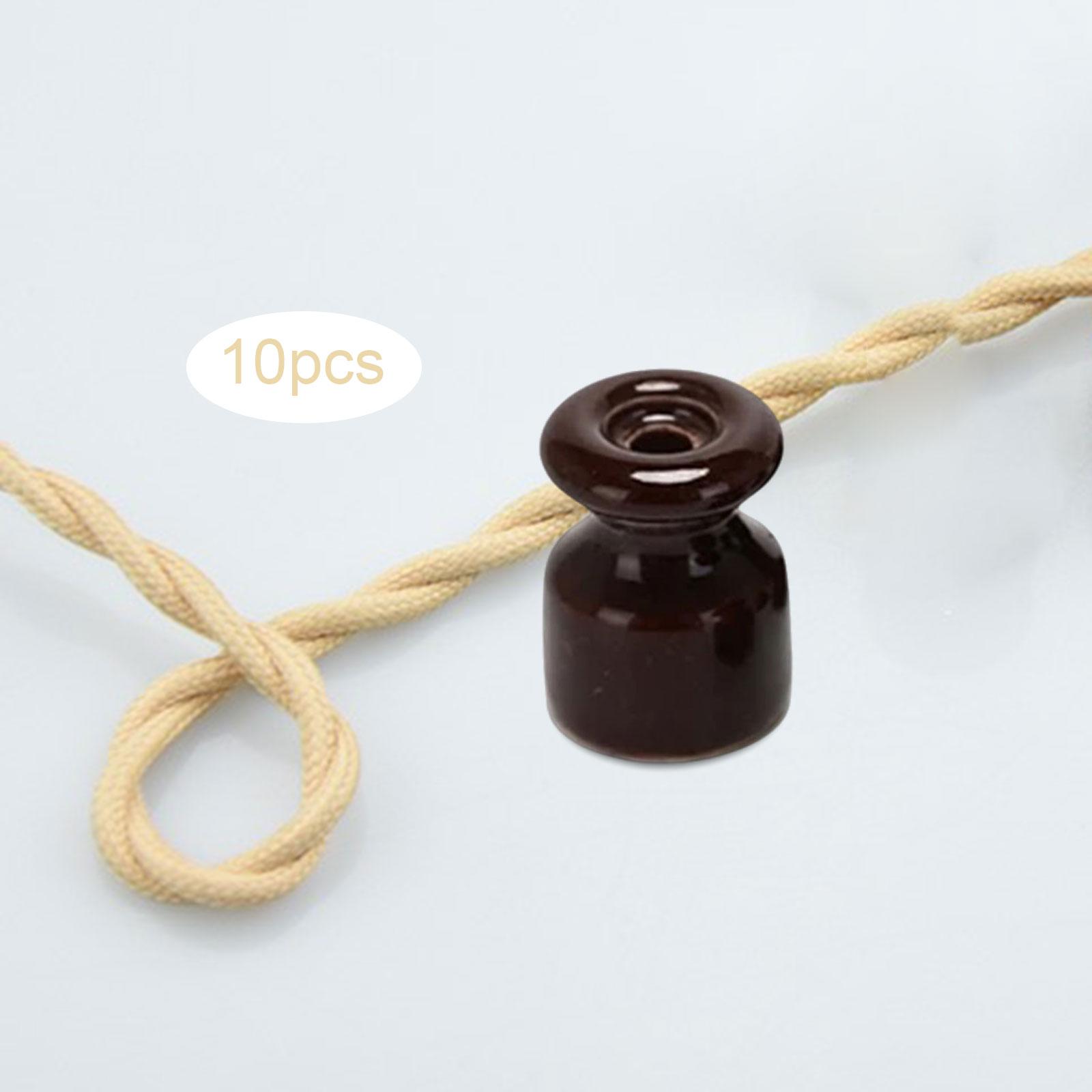 10x Porcelain Insulators Electrical Accessories for Wall Wiring Twisted Cord Brown