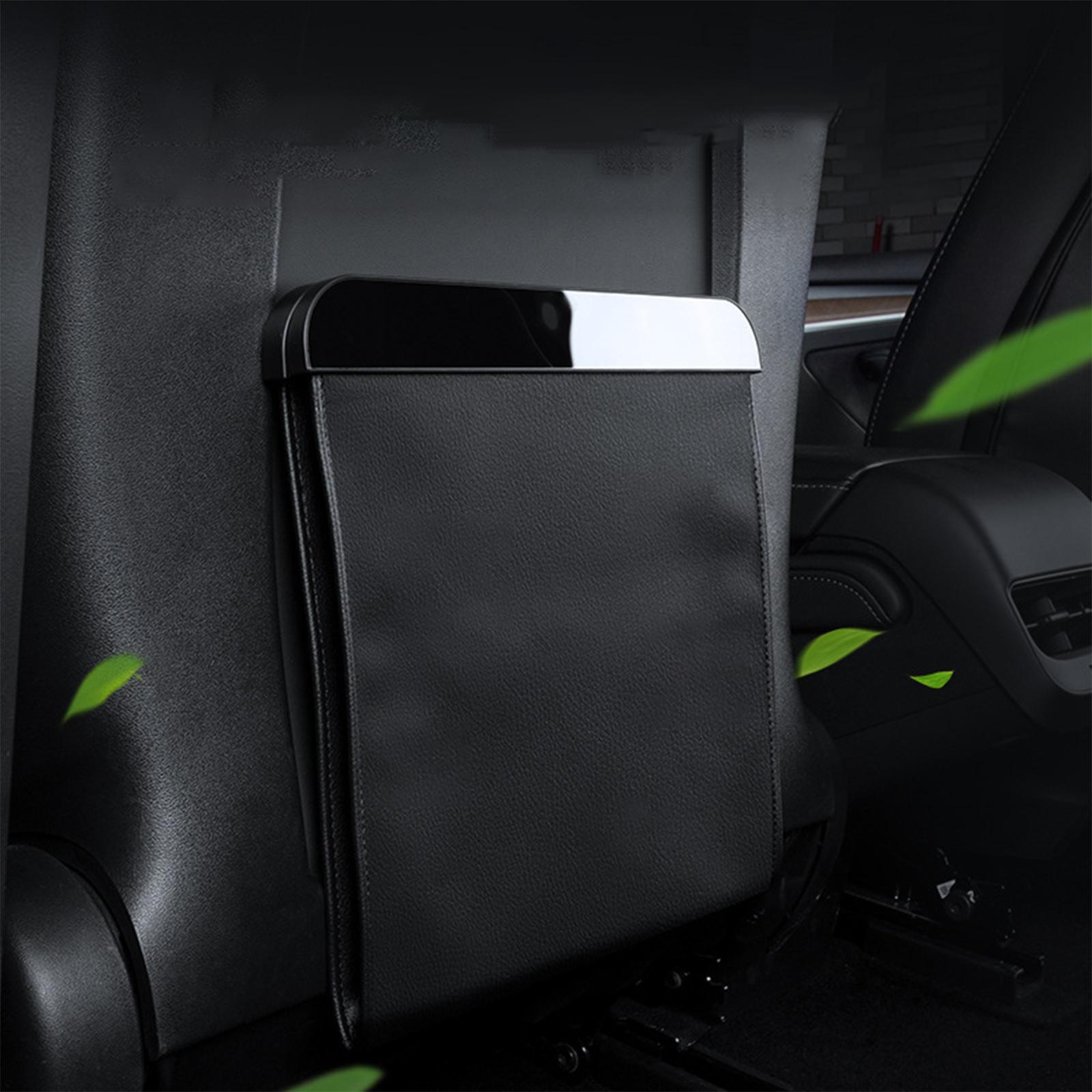 Back Seat Hanging Trash Can with LED Light Folding Fit for Tesla Model 3 Y