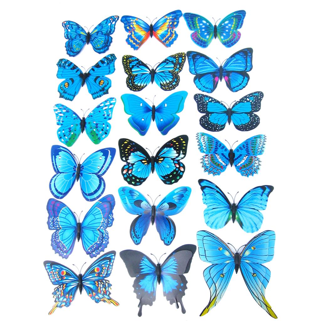 12Pcs 3D Colorful Butterflies Wall Decor Sticker Decals Home Office Blue