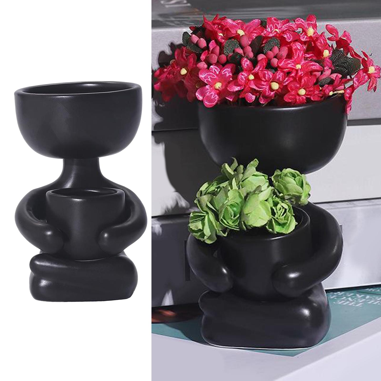 Ceramic Flower Pot Human Flower Vase Plant Pot Planter Black 10x6x8cm