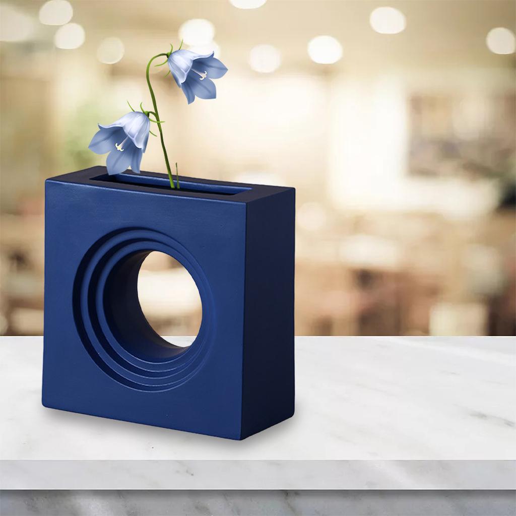Geometry Ceramic Vase Nordic Flower Vase Pot Decors Blue 15.5x5.5x15.5cm
