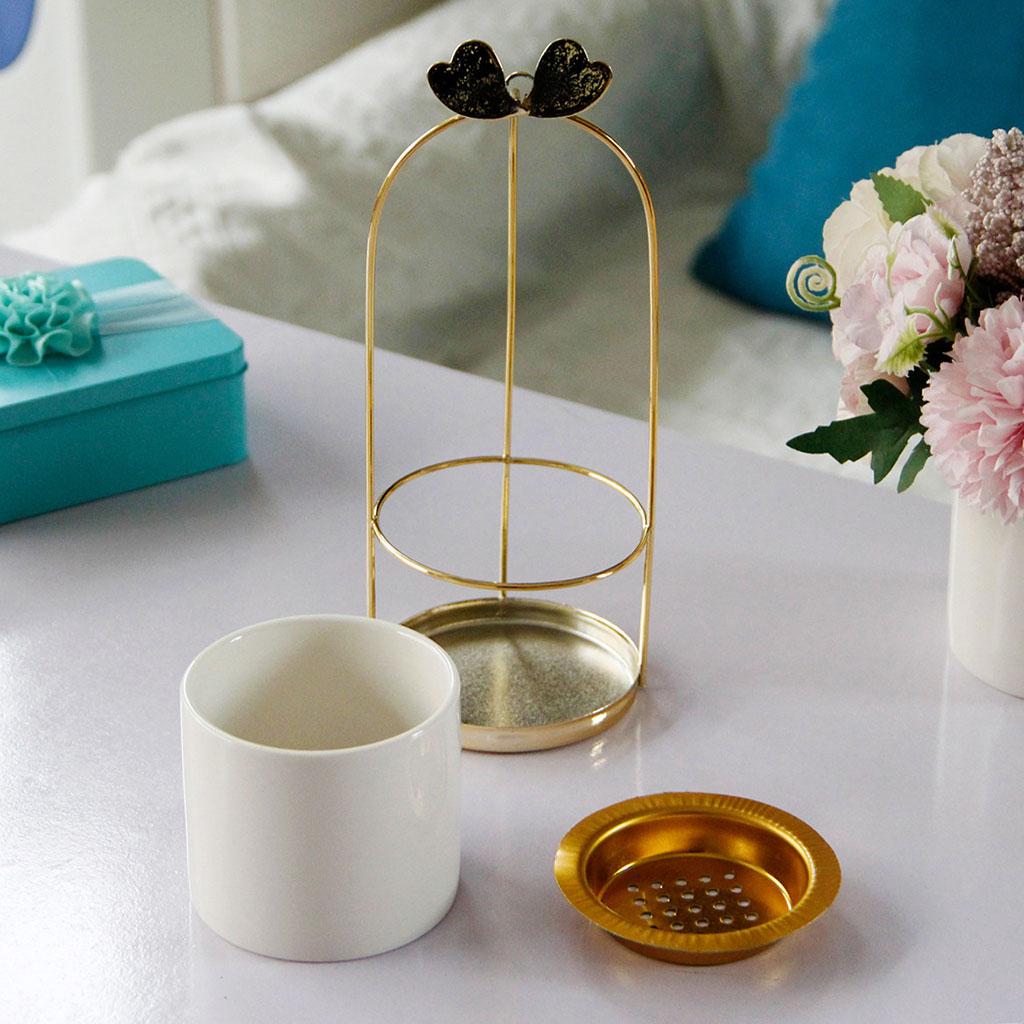 Ceramic Incense Stick Holder Home Incense Burner Censer White Gold