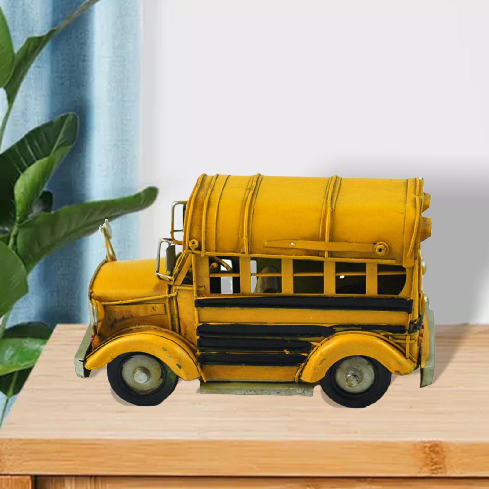 School Bus Toy Car Model Art Sculpture Crafts for Shelf Home Decor Kids Gift