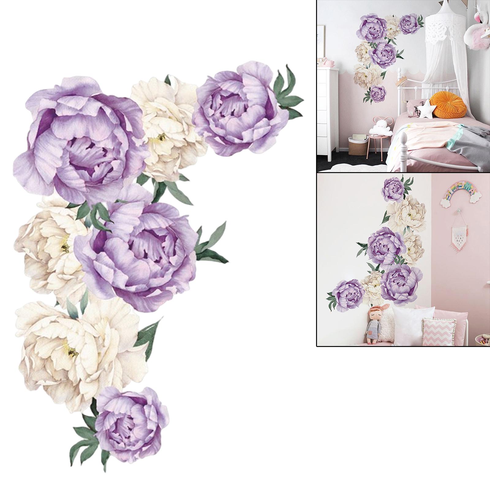 Peony Rose Flowers Wall Sticker for Bedroom Nursery Room Decorations Purple