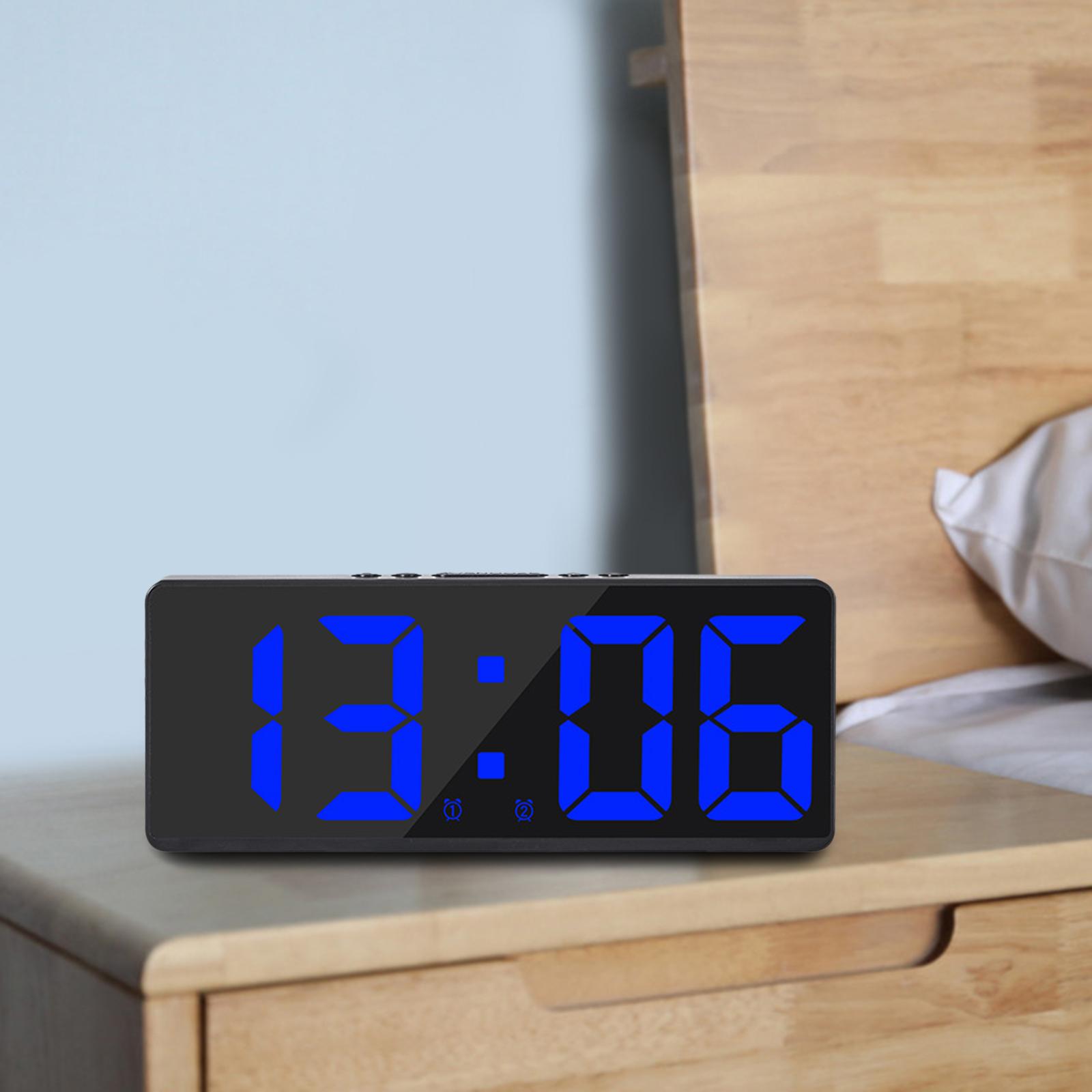 Digital Electronic Alarm Clock Snooze USB Large Display Dimmer Calendar Blue 