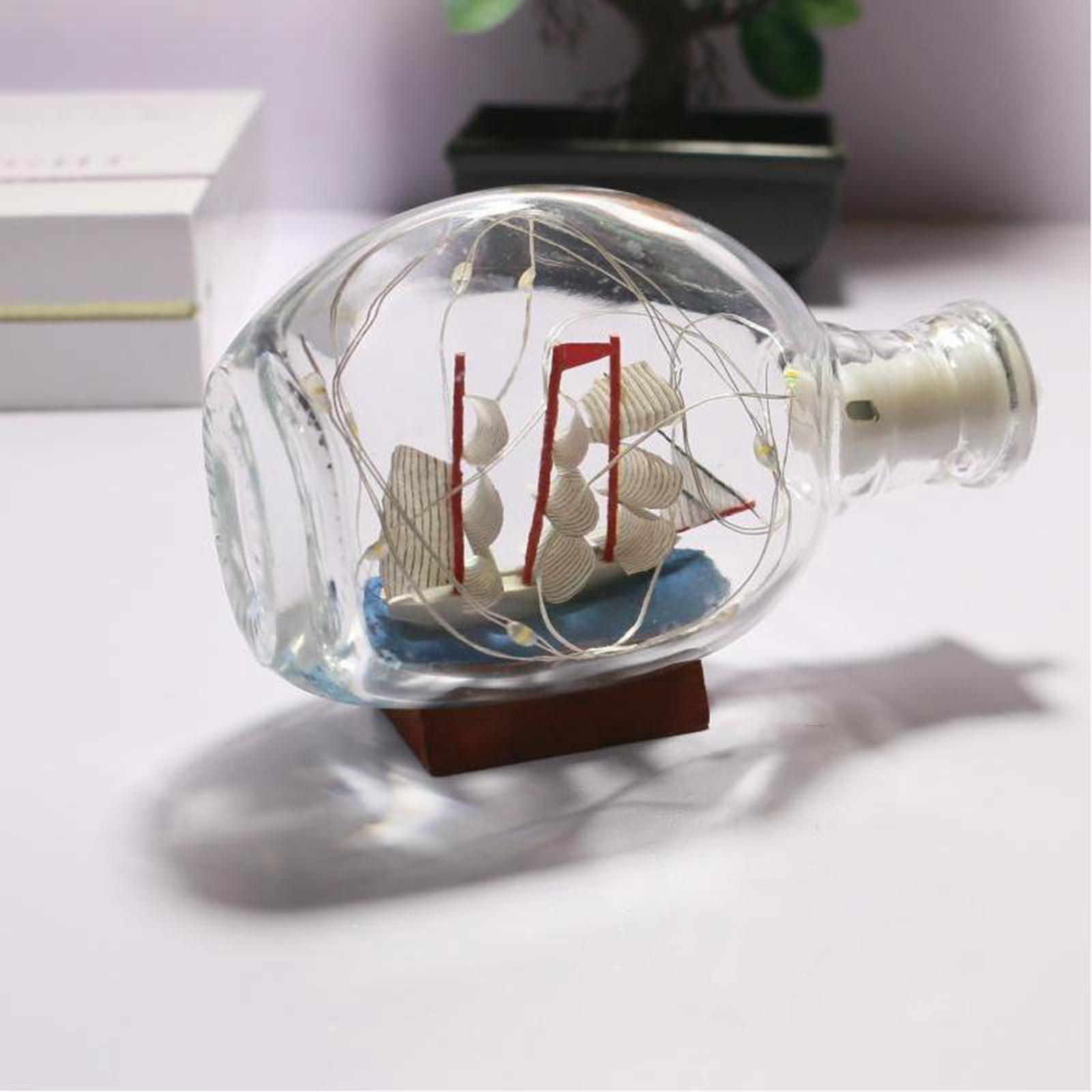 Glass Nautical Statue Sailboat Figurine LED Nightlight Collection Shelf Home
