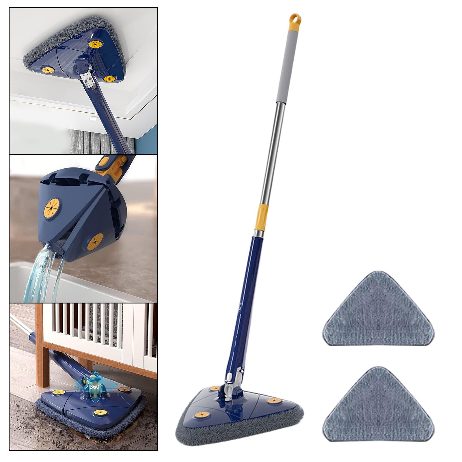 Washable Telescopic Triangle Floor Mop with 3Pcs Mop Pads for Cleaning Dark Blue