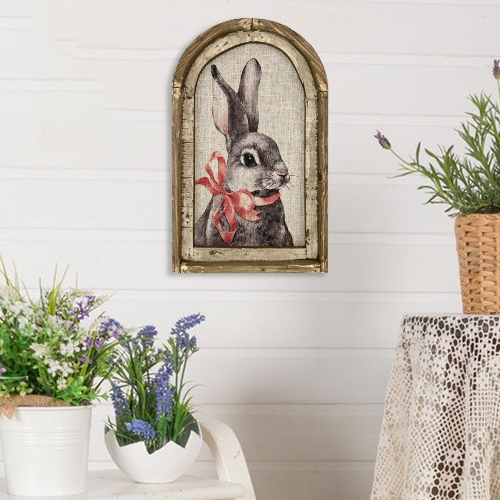 Easter Rabbit Wall Art Farmhouse Distressed Easter Pediments for Kitchen Style E