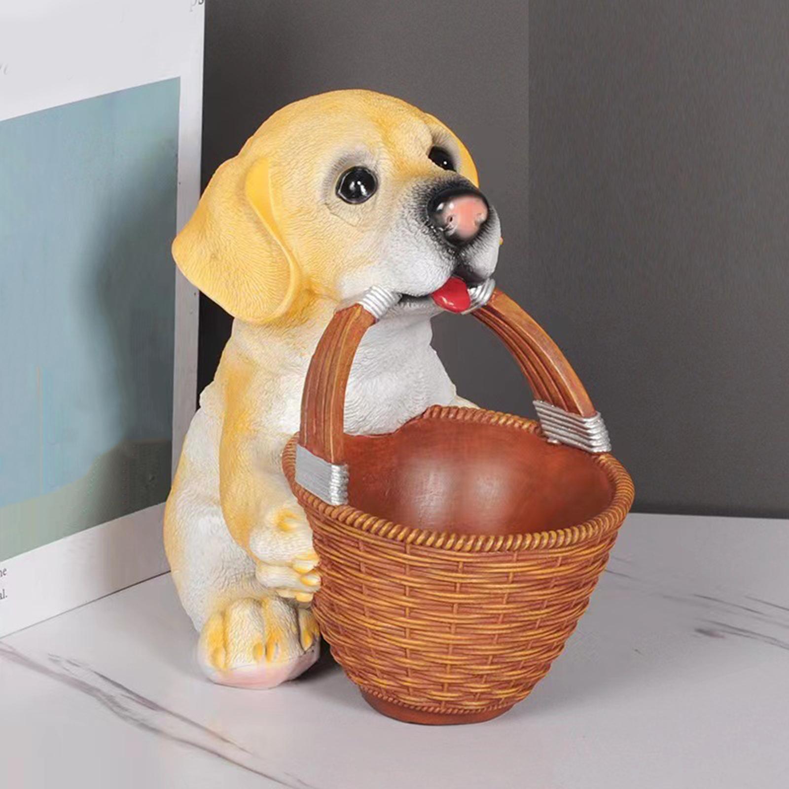 Storage Box Dogs Resin Figurine Ornament Jewelry Puppy Statue with Basket